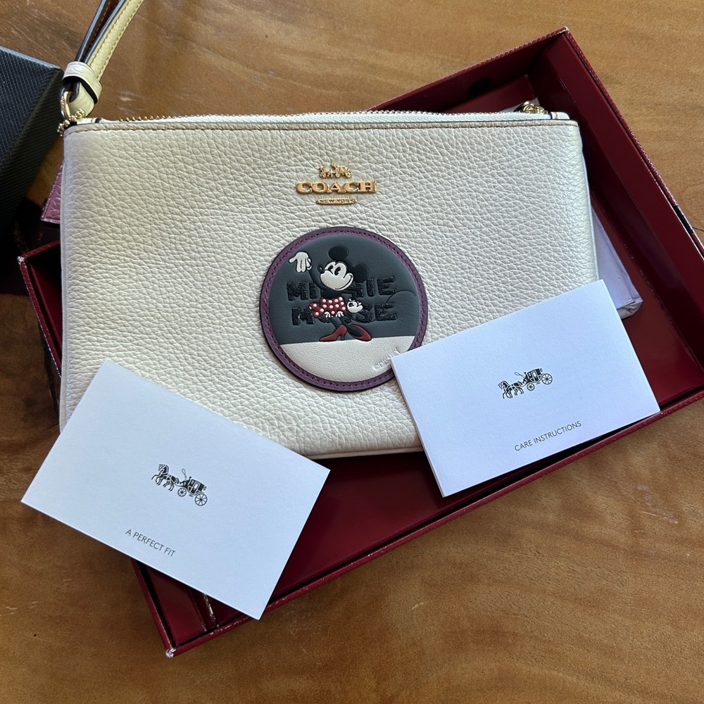 Coach Cream and Purple Mickey Mouse Wristlet